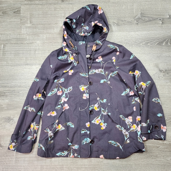 Joules Jackets & Blazers - JOULES Coast Floral Print Dark Gray Pink Floral Hooded Jacket Coat Women's 14